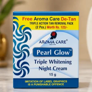 aroma care pearl glow triple whitening night cream (15g) (includes free de tan triple action tan removal pack 2 pcs)