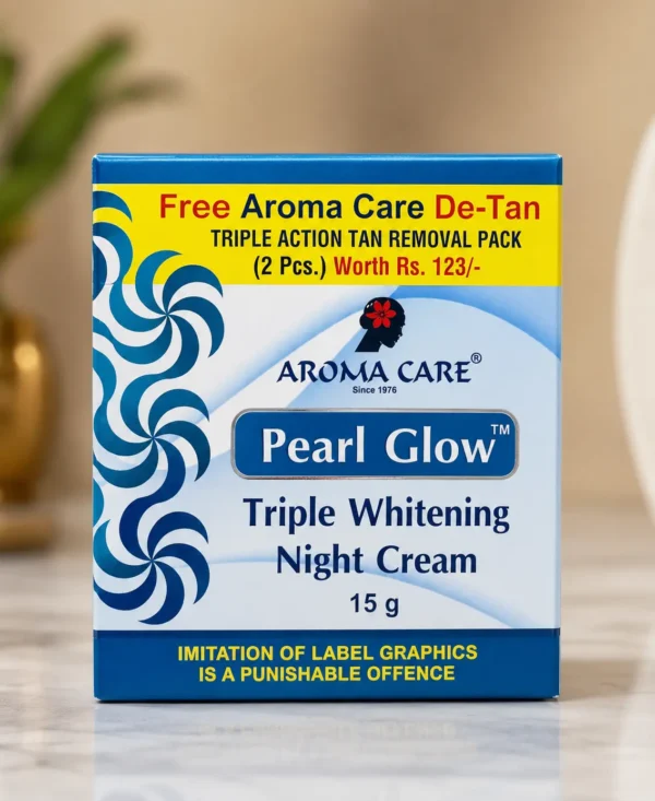 aroma care pearl glow triple whitening night cream (15g) (includes free de tan triple action tan removal pack 2 pcs)